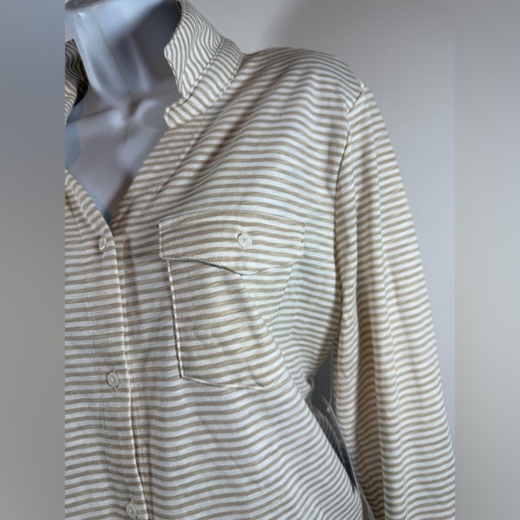 Women’s White & Brown  Blouse 3/4 Sleeve Croft And Barrow, Size L - Picture 2 of 11